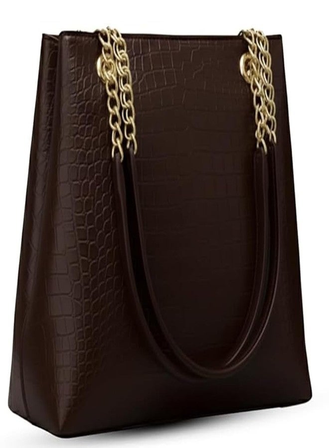 CLASSIC SMUGGLER Large Capacity Croco Pattern Tote Bags For Womens Big Purses And Handbags Ladies Shoulder Bag (Dark Brown) - Image 1